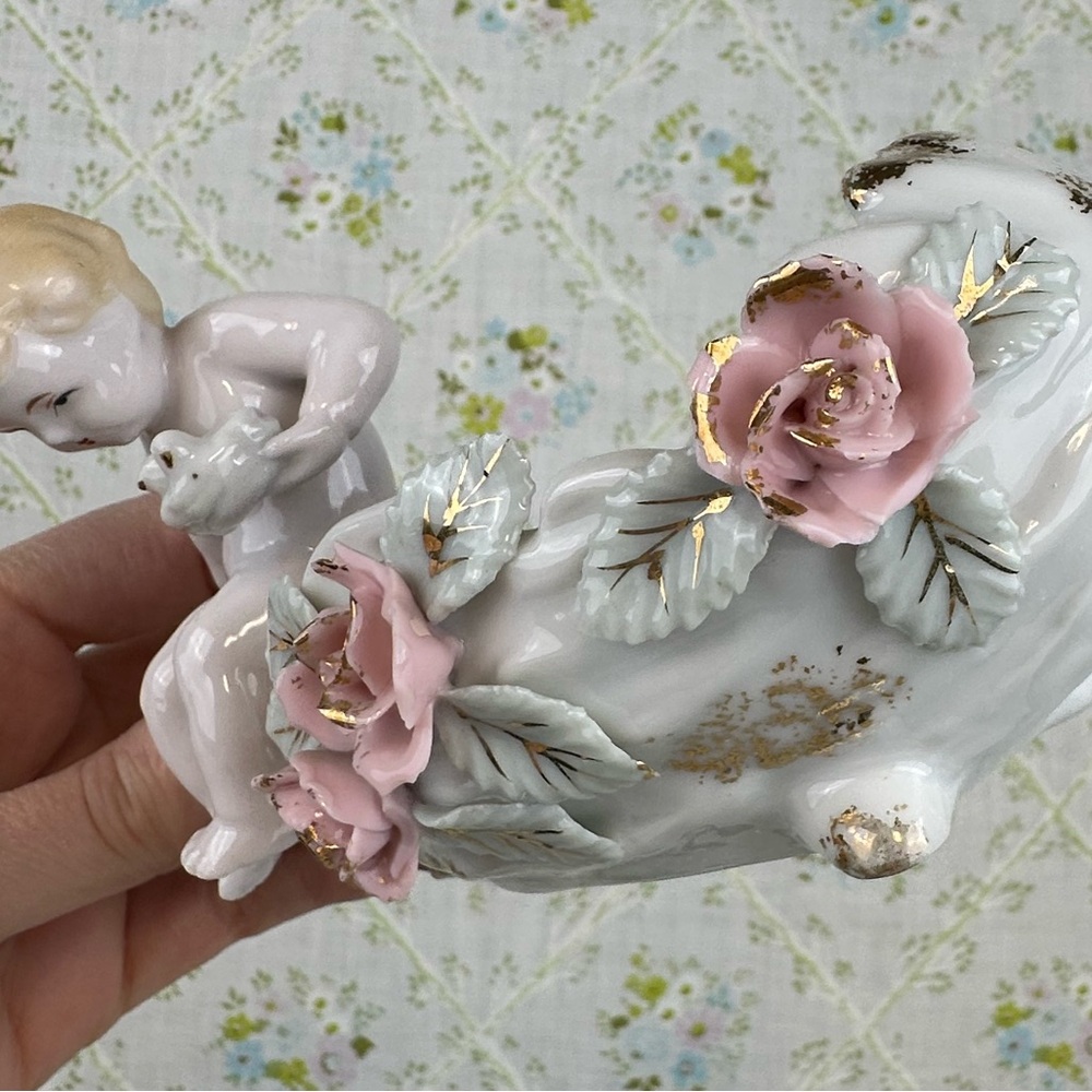 Vintage Ceramic Child Roses Planter - Picture 2 of 10